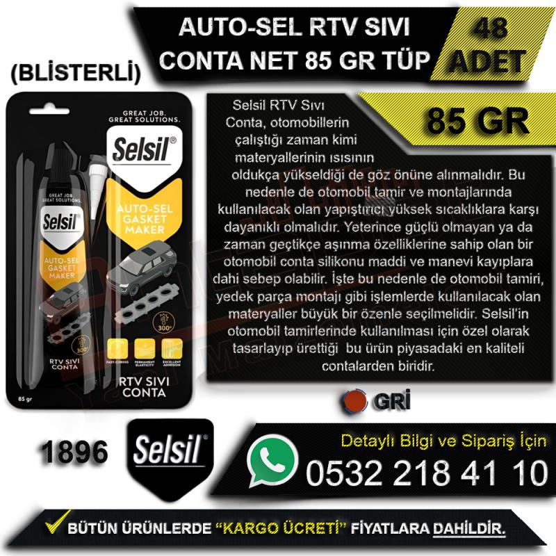  Selsil auto sel rtv sıvı conta 85 gr tüp gri 48 adet, otomobil tamir montaj için yüksek ısı dayanıklı rtvsilikon sıvı conta ile esnek hızlı kuruma sağlayan toptan koli blisterli paket